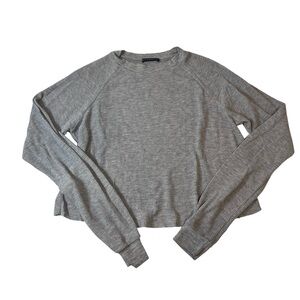 brandy melville gray white waffle knit long sleeve top y2k coquette fall